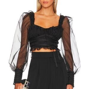 For Love and Lemons S NEW Womens Black Gabrielle Top Whimsy Gothic Fairy